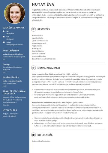 Recepciós önéletrajzminta