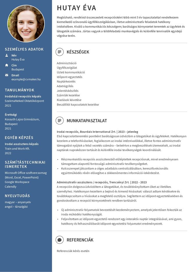 Recepciós önéletrajzminta