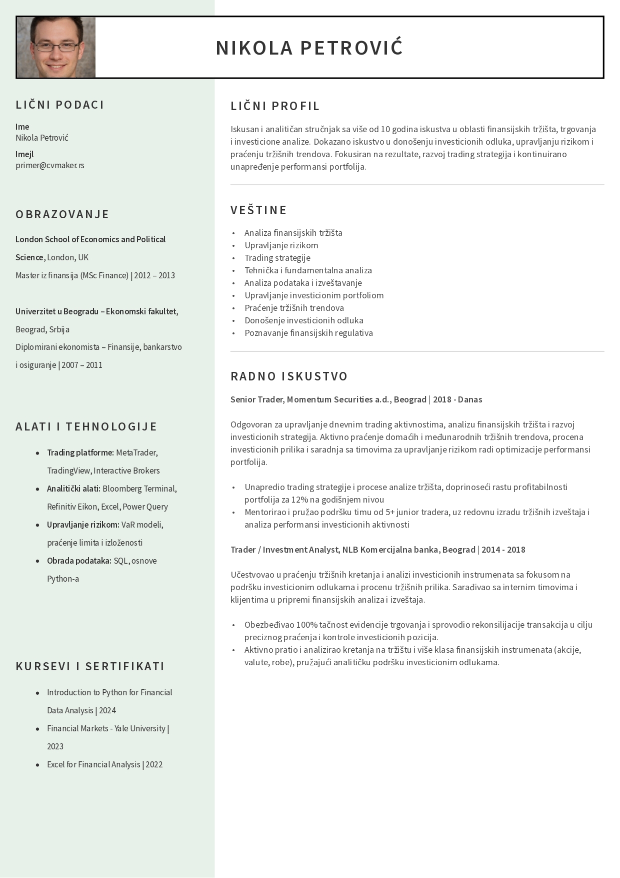 CV primer za trgovca