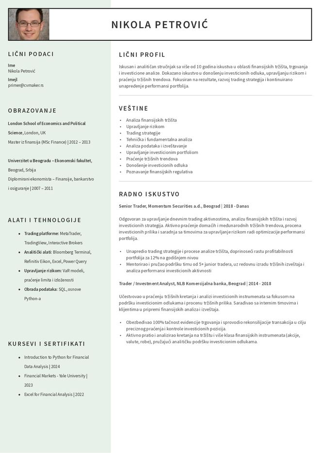 CV primer za trgovca