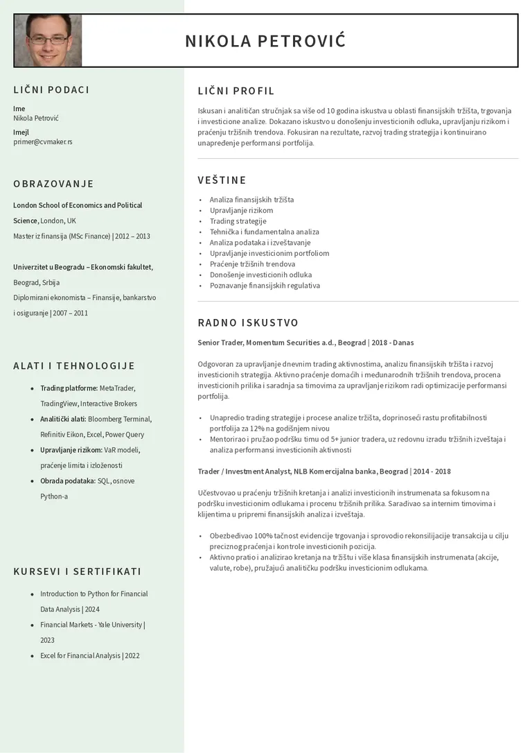CV primer za trgovca