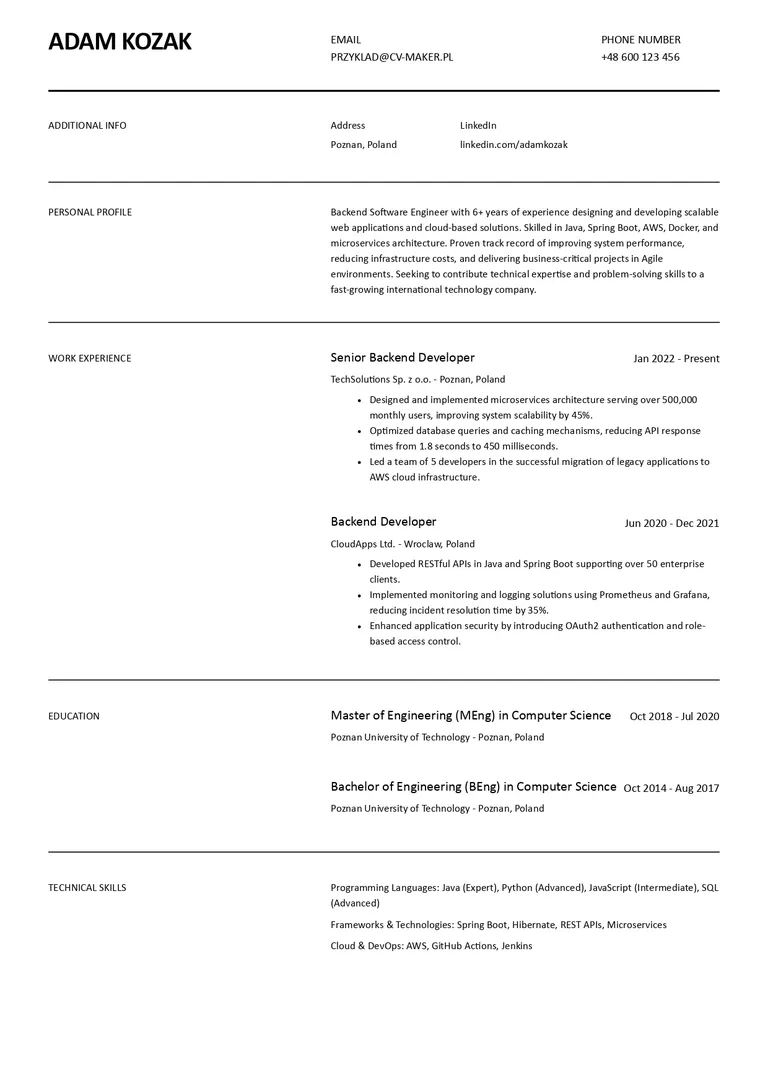 CV po angielsku