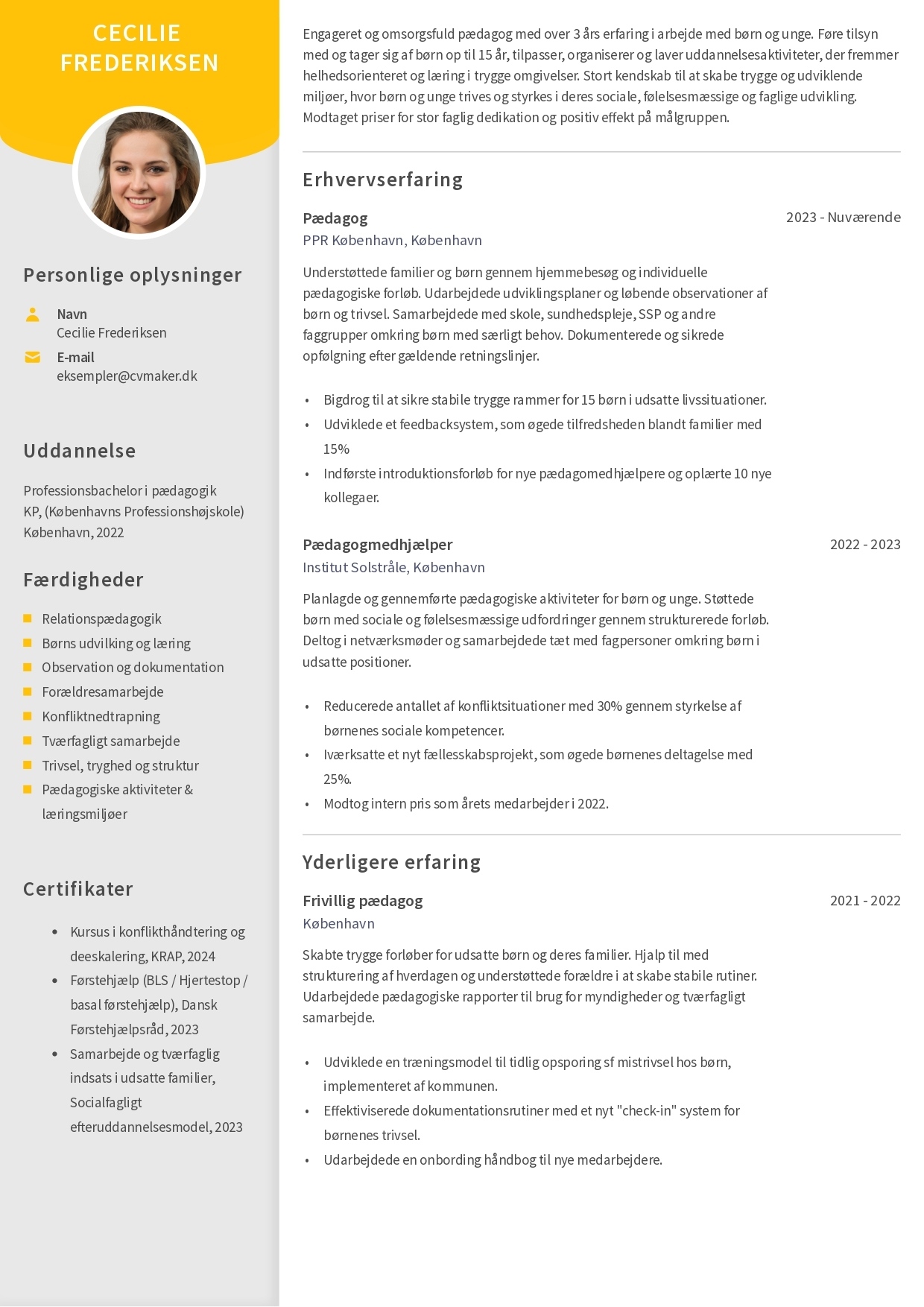 Eksempel på Pædagog CV