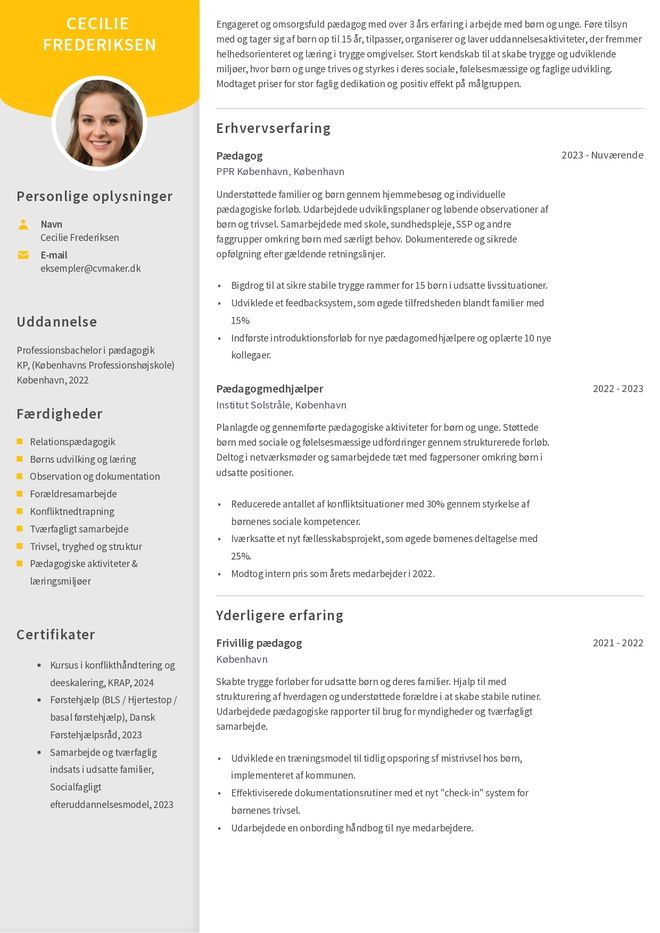 Eksempel på Pædagog CV