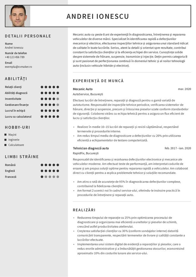 CV mecanic auto