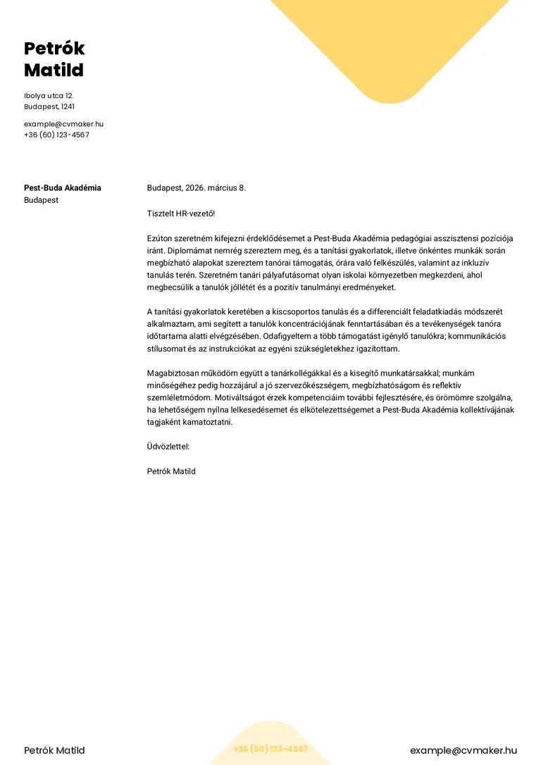 Tanár motivációs levél pelda nincs tapasztalat