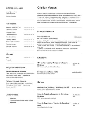 Ejemplo de CV de soldador