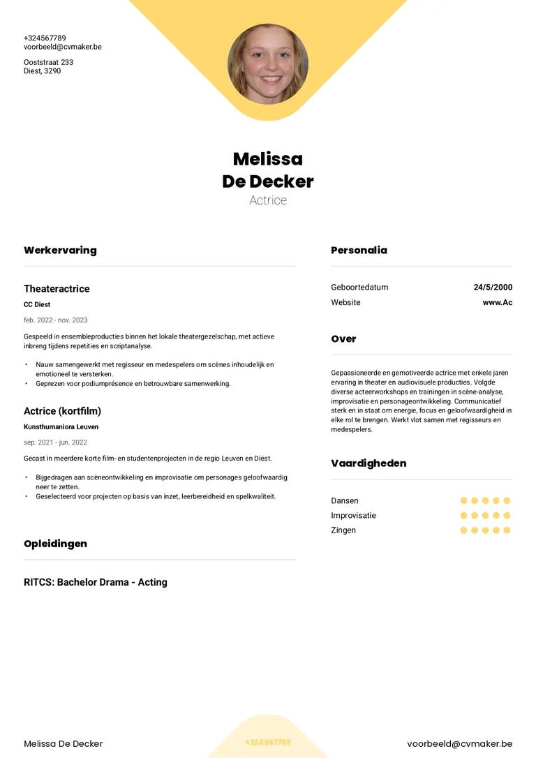 acteur-cv voorbeeld