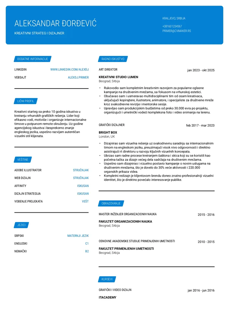 Primer CV-ja za grafički dizajn