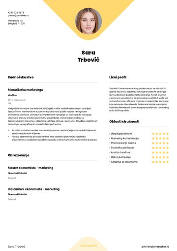 cv šablon yale žuto