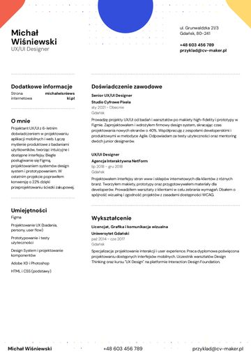 Przykład CV UX/UI Designera