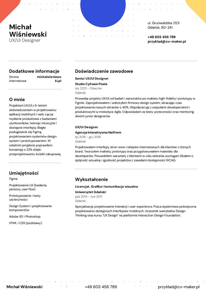 Przykład CV UX/UI Designera