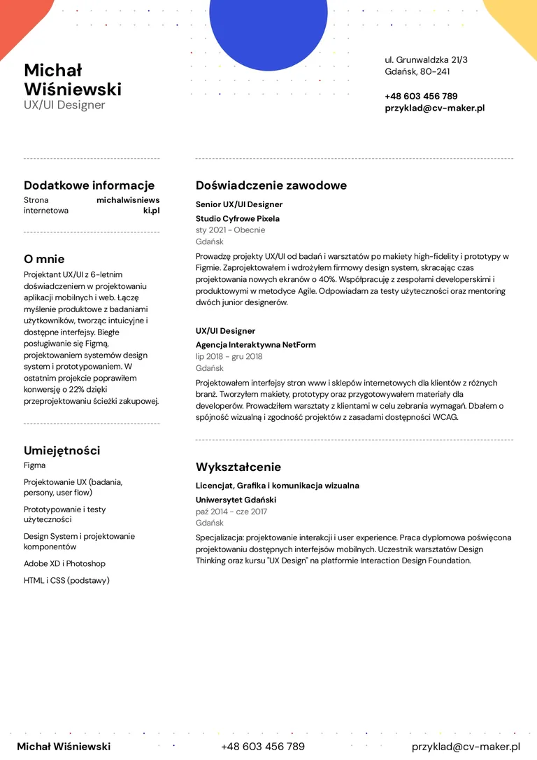 Przykład CV UX/UI Designera