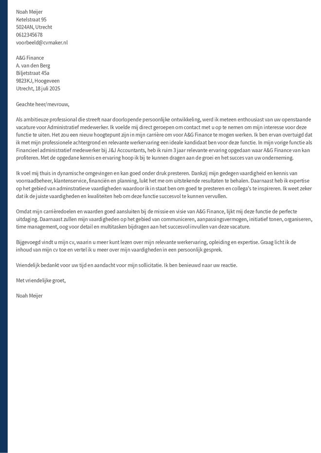 voorbeeld sollicitatiebrief administratief medewerker