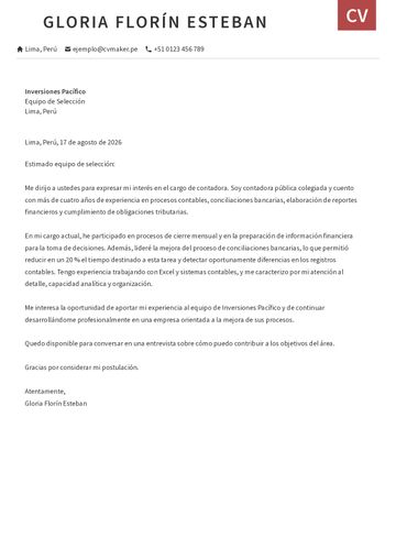 Ejemplo de carta de presentación para contador