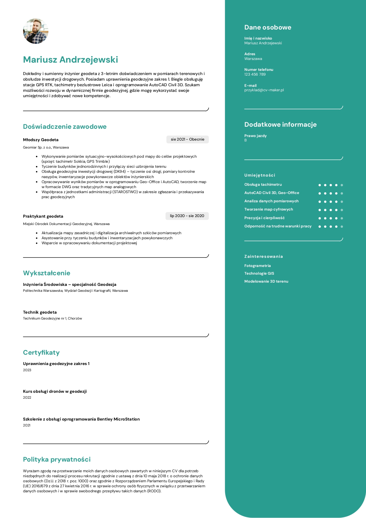 Geodety przyklad cv