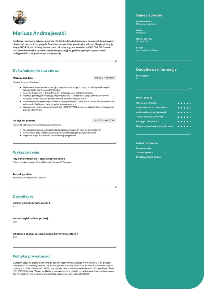 Geodety przyklad cv