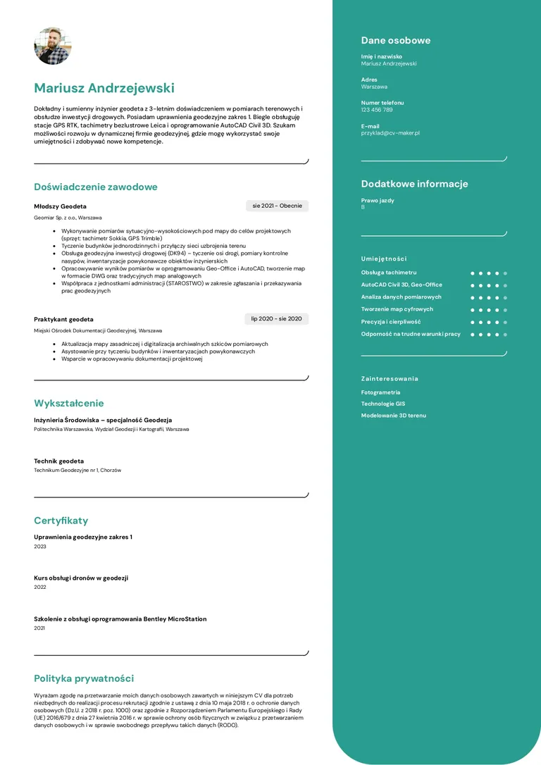 Geodety przyklad cv