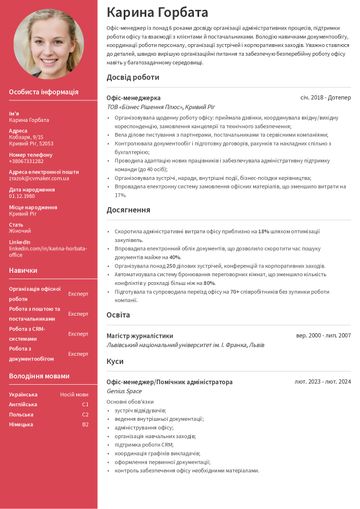 Приклад резюме офіс-менеджера