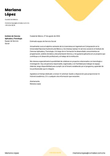 Ejemplo de carta de presentación para servicio social