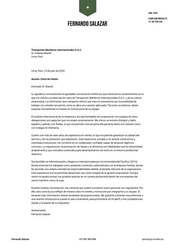 carta de presentación plantilla peking verde