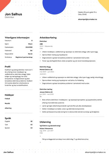 cv elektriker eksempel 1