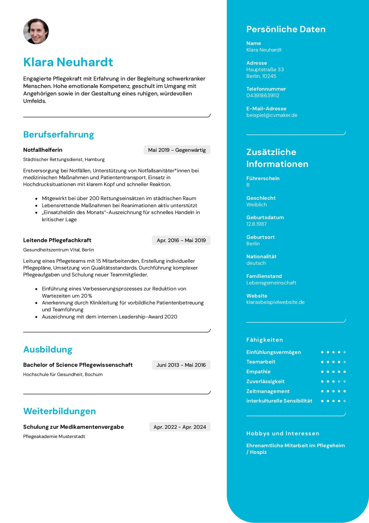 Lebenslaufvorlage für das Gesundheitswesen