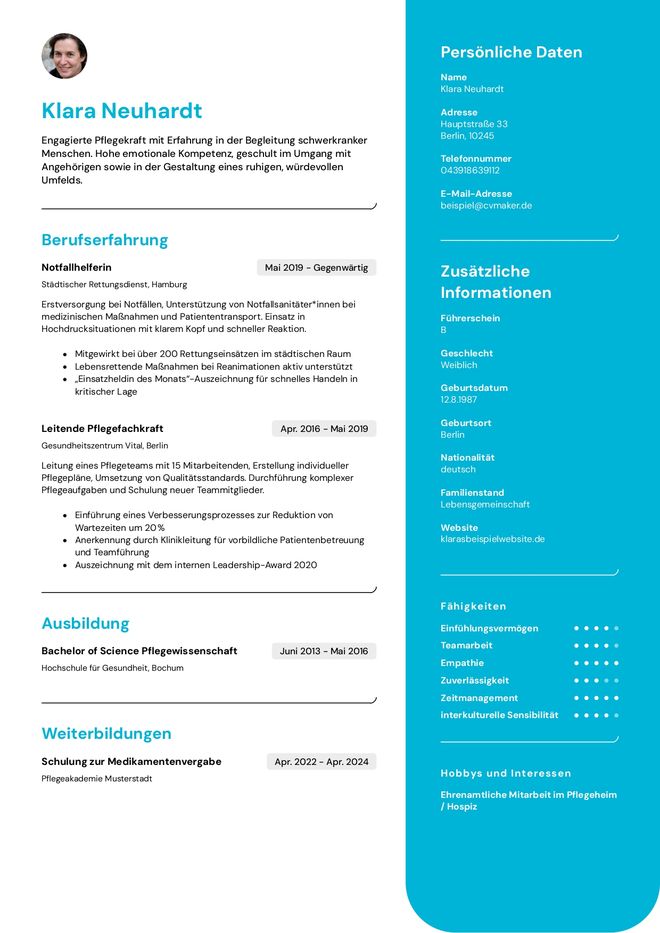 Lebenslauf im Gesundheitswesen