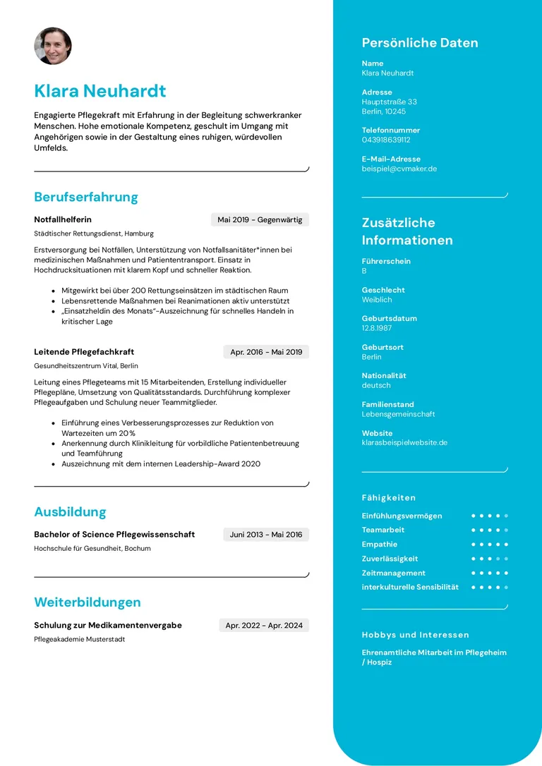Lebenslaufvorlage für das Gesundheitswesen