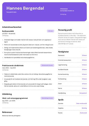 CV-exempel för kassabiträde