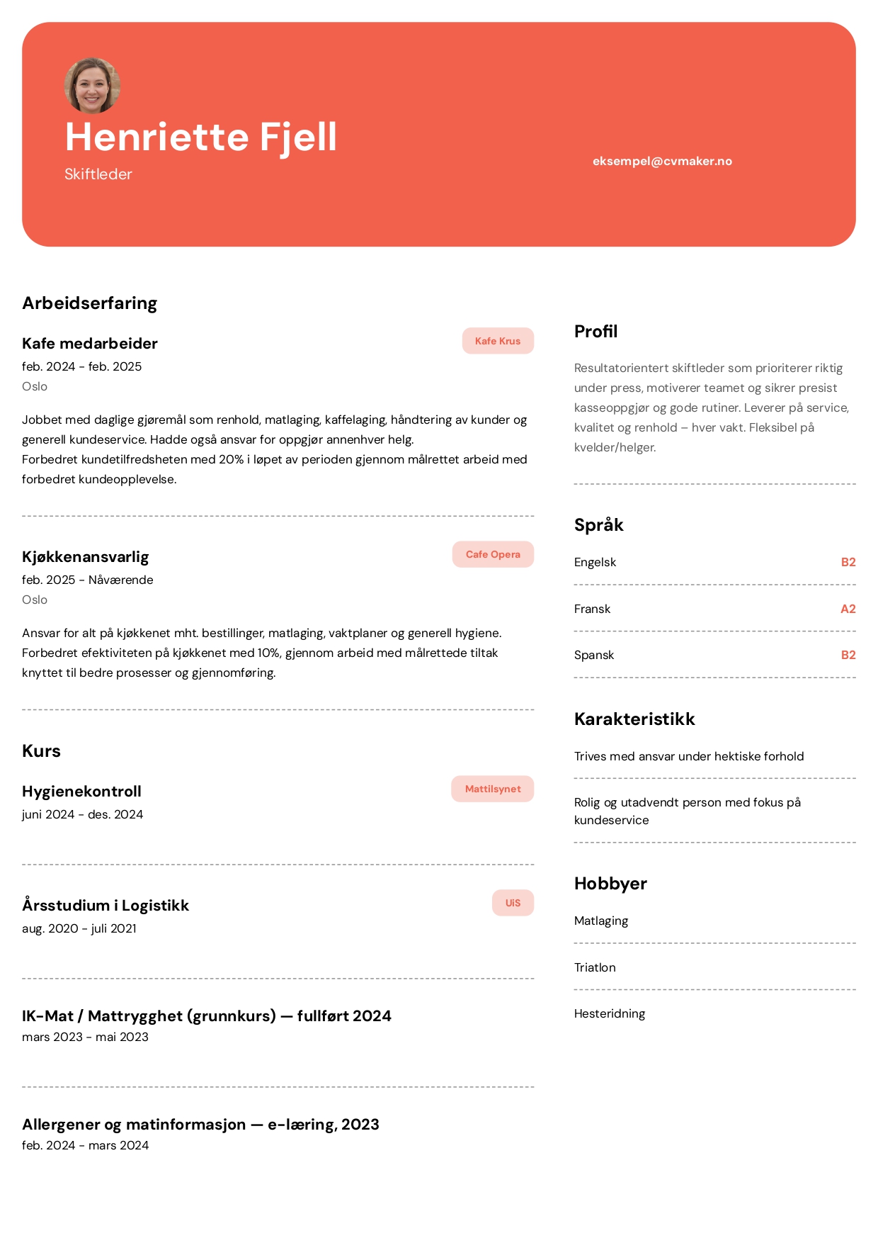 McDonalds CV Eksempel