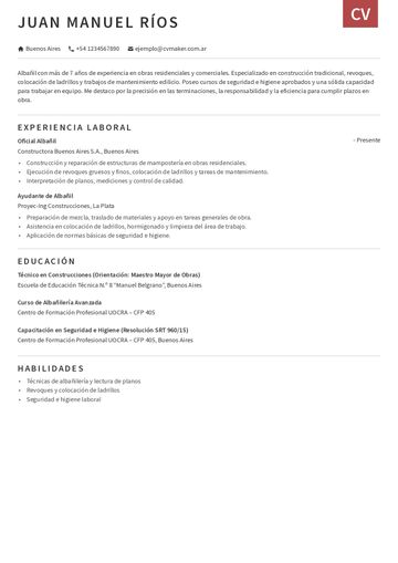 Albanil cv ejemplo