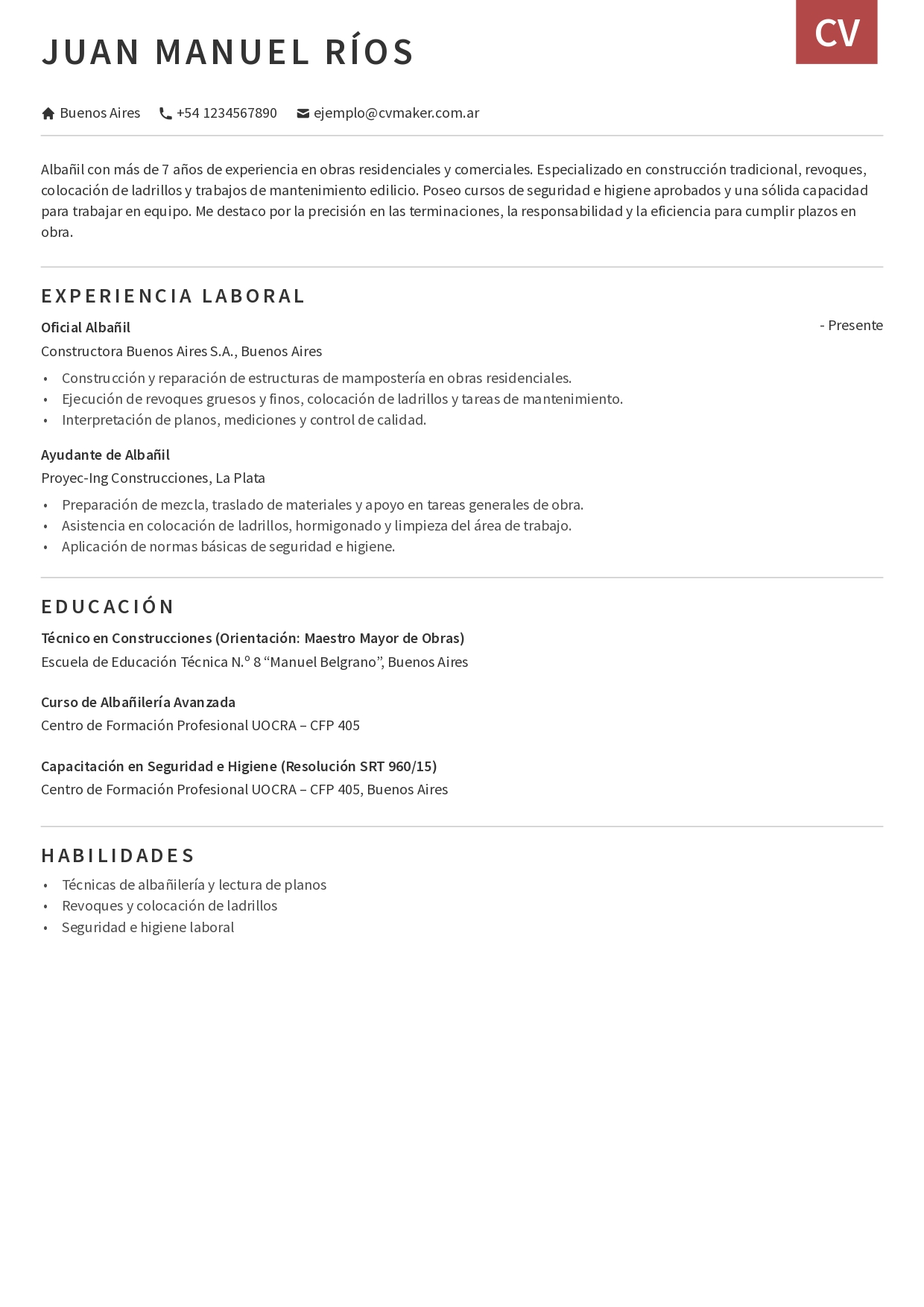 CV De Alba il Ejemplos Y Plantillas Para Argentina