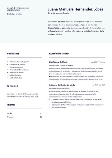 Disenador de moda cv ejemplo