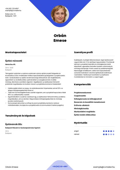 önéletrajz sablon yale kék