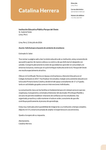 carta de presentación plantilla columbia amarillo