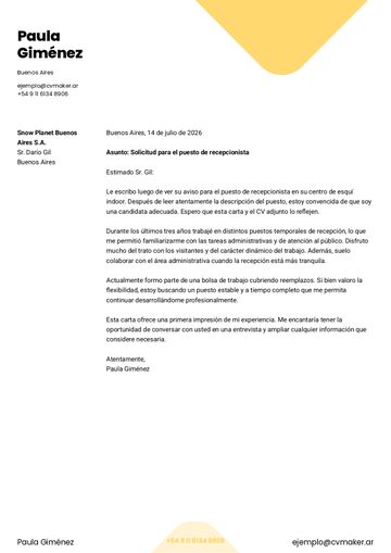 carta de presentación plantilla yale amarillo
