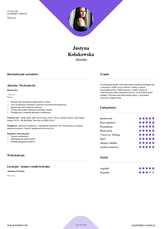 Aktora przyklad cv