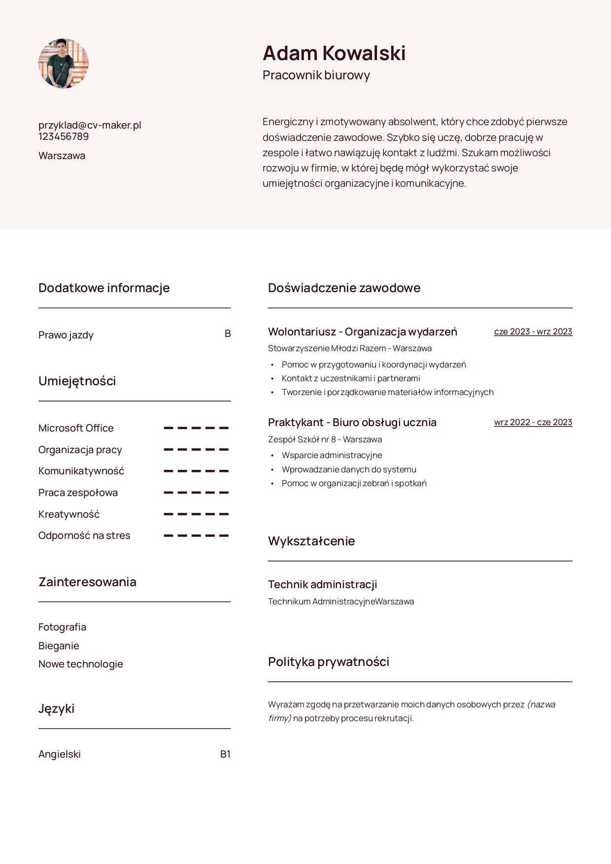 First job cv example