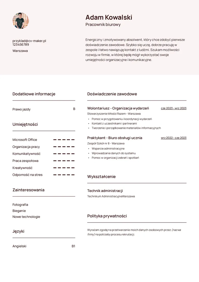 First job cv example