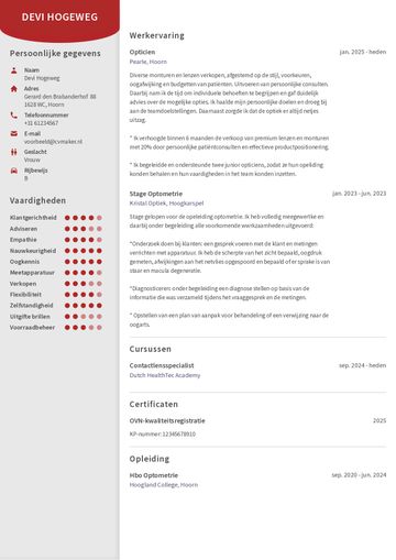 Opticien voorbeeld cv
