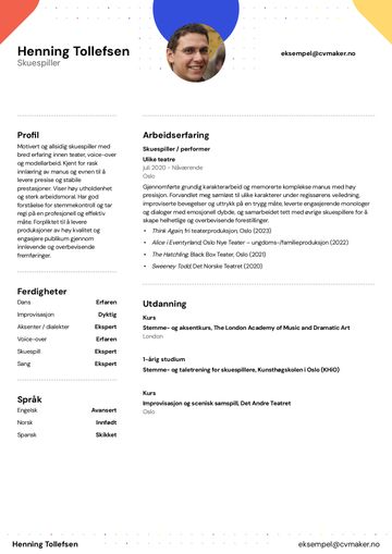 Skuespiller-CV eksempel