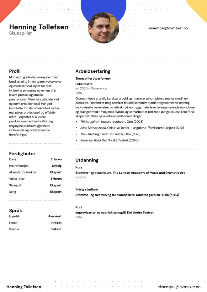 Skuespiller-CV eksempel