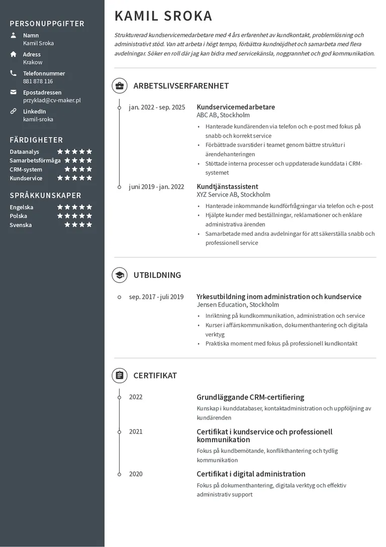 Szwedzkie CV przyklad