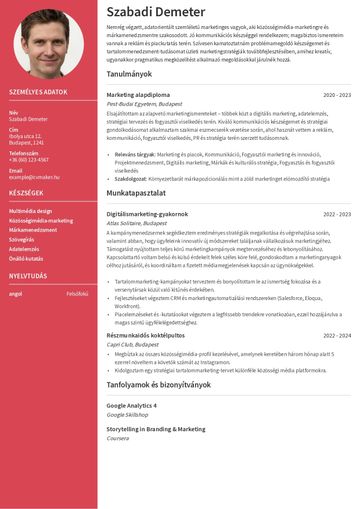 Pályakezdő önéletrajz minta – marketing