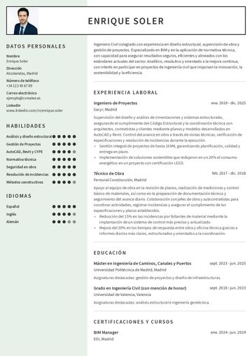 Ingeniero civil cv ejemplo