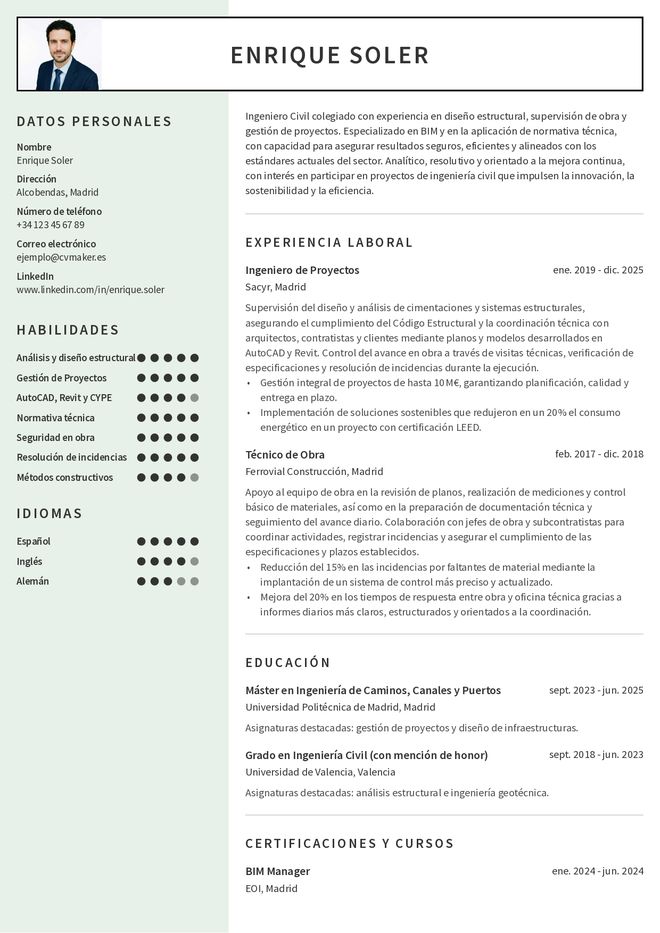Ingeniero civil cv ejemplo