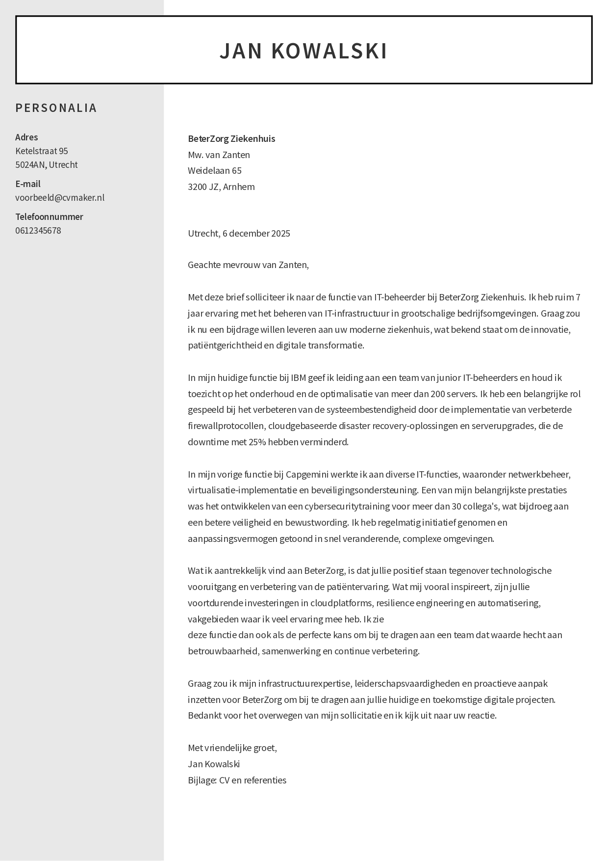 IT sollicitatiebrief voorbeeld