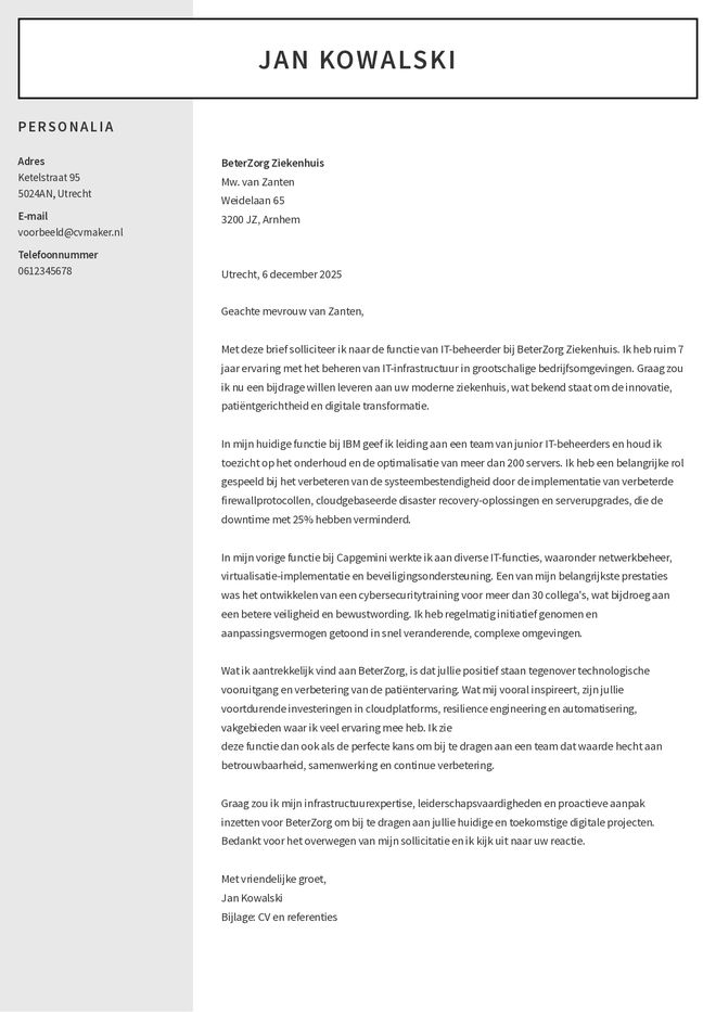 IT sollicitatiebrief voorbeeld