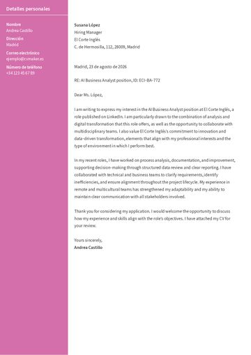 Ejemplo de carta de presentación en inglés